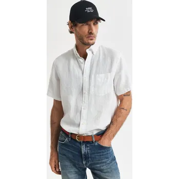 Pánské oblečení KOŠILE GANT REG LINEN SS SHIRT WHITE