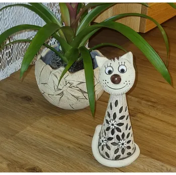 Zahradní dekorace Keramická kočička s kvítky 25 cm