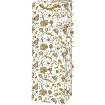 Dárková taška Taška dárková na láhev matt 12,6 x 8,9 x 36cm TB - motiv listů a květin