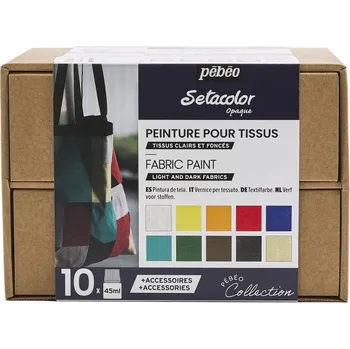 Speciální výtvarná barva Sada barev na textil Pébéo Setacolor Opaque 10 × 45 ml s příslušenstvím I