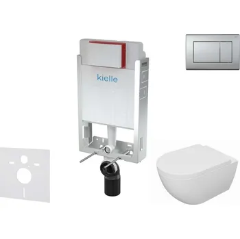 Klozet Kielle - Genesis Set předstěnové instalace, klozetu Oudee, sedátka softclose a tlačítka Gemini III, matný chrom 30505SZ63