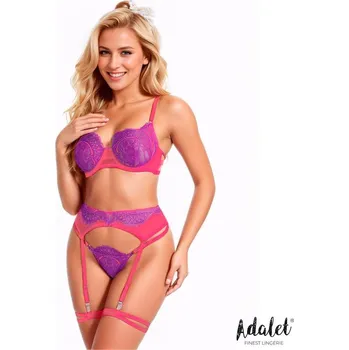 Dámská erotická souprava Adalet Stella Bra, Thong, Garter Belt & garters Set Purple & Pink Velikost L/XL