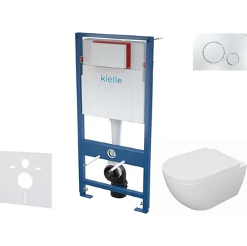 Klozet Kielle - Genesis Set předstěnové instalace, klozetu Oudee, sedátka softclose a tlačítka Gemini II, lesklý chrom 30505SS68