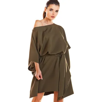 Dámské šaty Volné mini šaty s lodičkovým výstřihem M196 Barva: Modrá, Velikost: ONE SIZE