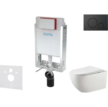 Klozet Kielle - Genesis Set předstěnové instalace, klozetu Gaia, sedátka softclose a tlačítka Gemini IV, matná černá 30505SZ51