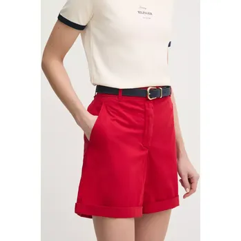 Dámské kraťasy Kraťasy Tommy Hilfiger dámské, červená barva, hladké, high waist, WW0WW42457 33X, vel. 38