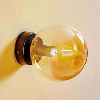 Lampička EMIBIG LIGHTING Nástěnné světlo Glassy, černé, jantarové, sklo, E14, Ø 14 cm černá, jantarová 1 x 40 W - Doprava zdarma