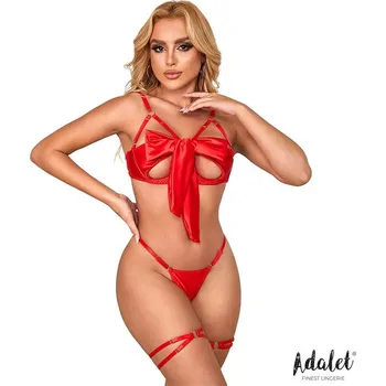 Dámská erotická souprava Adalet Riley Bra with Bow, Thong, & Garters Set Red Velikost L/XL