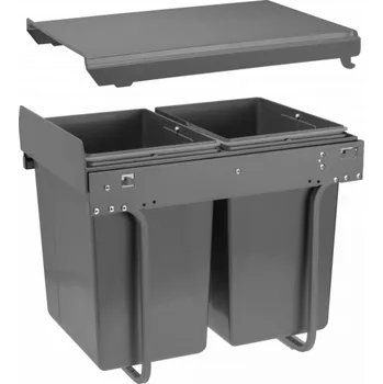 Odpadkový koš Koš na tříděný odpad na pojezdu H45 pro skříňky 400 mm 2x20 l, antracitový