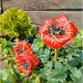 Zahradní dekorace Vlčí mák z keramiky - zápich do květináče