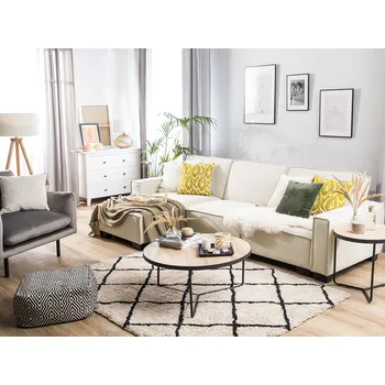 Pohovka Rohová rozkládací pohovka, béžová látka, čalouněná 3místná pravá postel ve tvaru L. Beliani