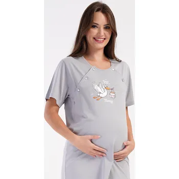 Dámská noční košile Vienetta Dámská noční košile mateřská Čáp s miminkem Barva: šedá, Velikost: XXL