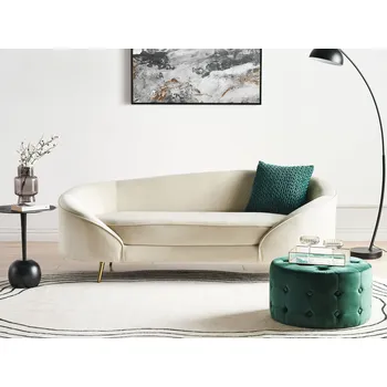 Pohovka Pohovka béžová sametová 3místná zaoblený tvar zlaté kovové nohy retro design Beliani