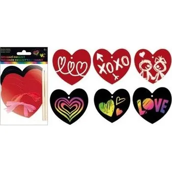 Svíčka dekorace SRDÍČKO 11cm, 6ks, škrabací, 2rydla, 6mašliček