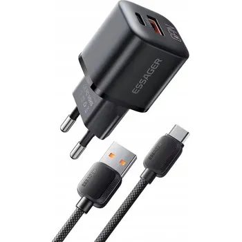 SÍŤOVÁ NABÍJEČKA ESSAGER 20W S KABELEM 1m USB-A + USB-C