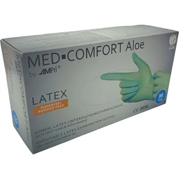 Vyšetřovací rukavice AMPri Jednorázové rukavice latexové nepudrované MED COMFORT ALOE VERA - 100 ks M
