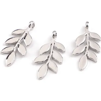 Přívěsek Kovový přívěsek / taháček na zip list 12x24 mm, malé, 1 platina