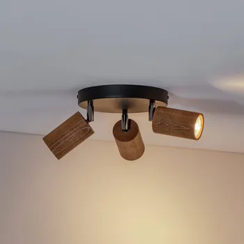 Lampička Luminex Stropní svítidlo Nise, 3 světla, kulaté, černá ocel, dřevo černá, světlé dřevo 3 x 8 W LED - Doprava zdarma