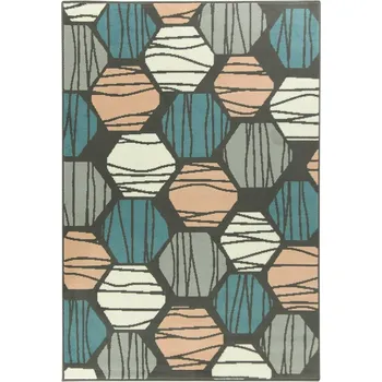 Koberec 160x225 cm PASTELOVÝ MODRO-RŮŽOVO-ŠEDÝ KOBEREC VZOR VČELÍ PLÁSTVE