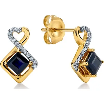 Náušnice Diamantové náušnice se srdíčkovou linií a safírem KU2159 + dárkové balení LUXUS zdarma