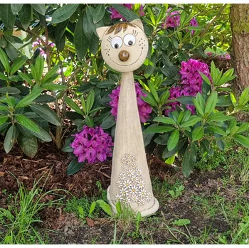 Zahradní dekorace Keramická kočička s bílým květem 55 cm