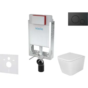 Klozet Kielle - Genesis Set předstěnové instalace, klozetu Arkas I, sedátka softclose a tlačítka Gemini IV, matná černá 30505SZ37