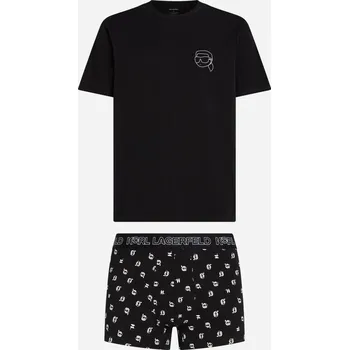 Pánské pyžamo PYŽAMO KARL LAGERFELD IKON TEE + BOXER GIFT SET IKON MINI AOP BLACK