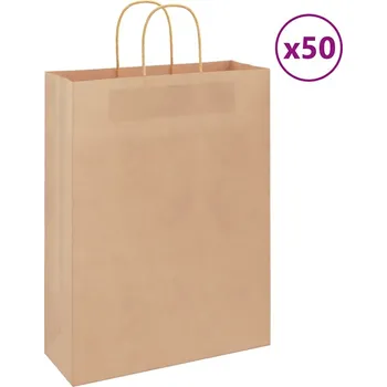 Dárková taška vidaXL Papírové tašky 50 ks s uchy 32x12x42 cm [4101606] Barva: Hnědá