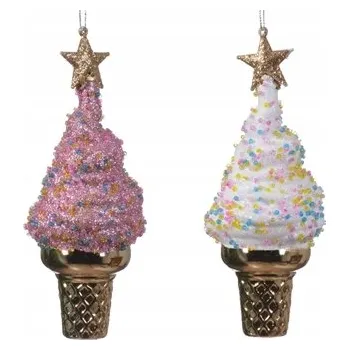 Vánoční dekorace Přívěsek vánoční koule na vánoční stromeček, led ve zlaté oplatce, vánoční stromek