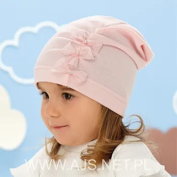 Dívčí tričko AJS 50-066 dětská čepice melanžově šedá 48-50 cm