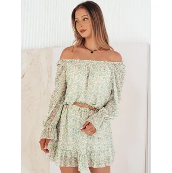 Dámské oblečení Světle zelené vzorované šaty se spadlými rameny KERVEN EY2471 Velikost: ONE SIZE