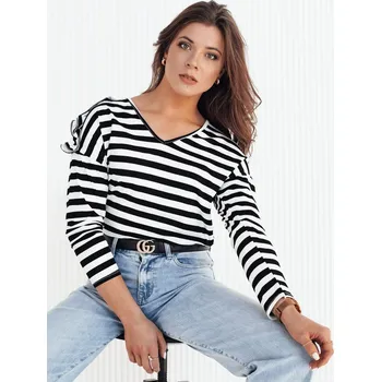 Dámské tričko Černo-bílé pruhované tričko s volánky na ramenou HILAN RY2382 Velikost: ONE SIZE