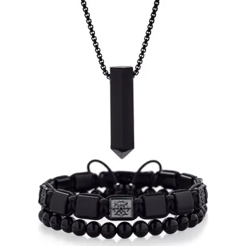 Souprava šperků Trimakasi Pánský set šperků z černých kamenů Černá