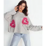 Šedá oversize mikina s výšivkou srdcí RAWEL RY2388 Velikost: ONE SIZE