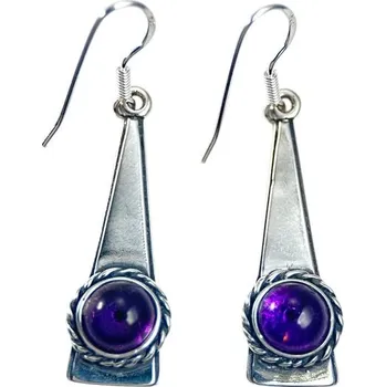 Náušnice Drakkaria TRIANGLE - stříbrné náušnice, ametyst Ag 925