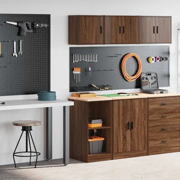 Dílenský stůl vidaXL Garážové skříně 2 ks kompozitní dřevo [3328270] Barva: hnědý dub