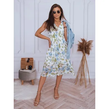 Dámské šaty Bílé midi šaty s motivem květin Nora EY1802 Velikost: XS