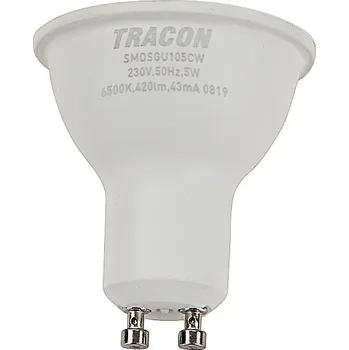 Žárovka Tracon SMDSGU105W LED žárovka, tvar koule s čipem SAMSUNG 230V, 50Hz, GU10, 5W, 430lm, 3000K, 120°, SAMSUNG chip, EEI=F (Tracon SMDSGU105W)