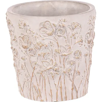 Stojan na květiny Obal betonový - květinový vzor, vel. S, šedý