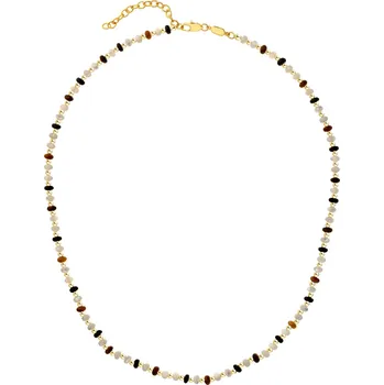 Náhrdelník Pozlacený náhrdelník z mosazi s acháty, perletí a tygřím okem - AR541-3124