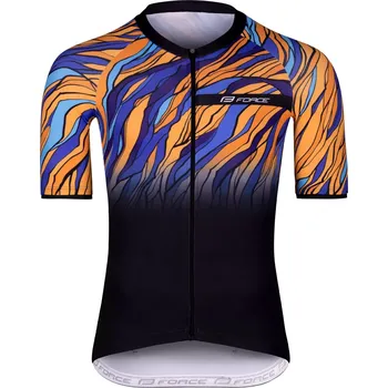 cyklistický dres FORCE dres F LIFE kr. rukáv, černo-modro-oranžový XL