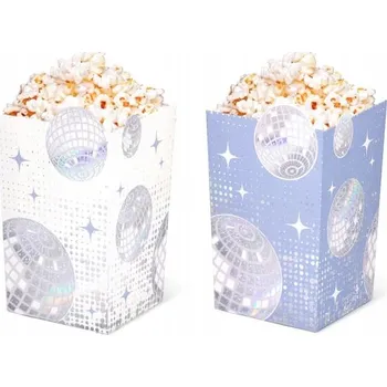 Dóza na potraviny Papírové krabičky na popcorn Silver Disco 6 kusů Narozeniny Oslava