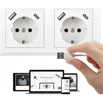 Elektrická zásuvka ZÁSUVKA KONTAKT S KOLÍKEM NABÍJEČKA USB A + C BÍLÁ DVOJITÝ RÁMEČEK 3.5A