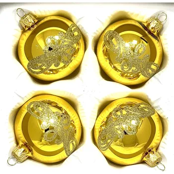 Vánoční ozdoba Irisa Skleněné vánoční koule 7 cm „Zlatá elegance“ – Luxusní ozdoby s třpytivým dekorem- sada 4 ks Velikost: 7 cm, Balení: 4ks, Barva: zlatá