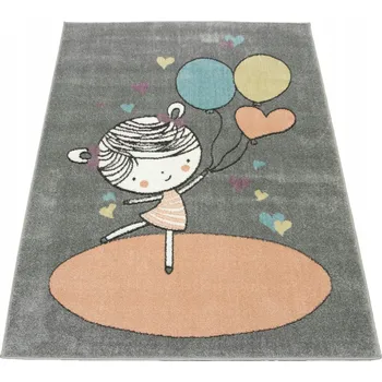 Koberec ŠEDÝ KOBEREC SE SLADKOU HOLČIČKOU A BALÓNKY SRDÍČKA LIMA 140x190 cm