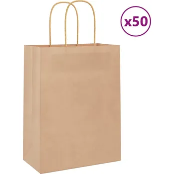 Dárková taška vidaXL Papírové tašky 50 ks s uchy 21x11x28 cm [4101685] Barva: Hnědá