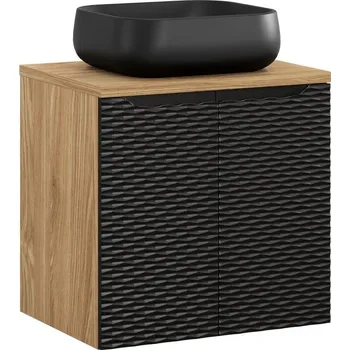 Policová skříň Závěsná skříňka Ocean Nika I s deskou a umyvadlem 60 cm černá/dub olejovaný