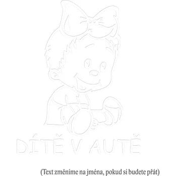 Samolepicí dekorace na vozidlo Dítě v autě holčička s mašlí sedí samolepka na auto - šedá / 10x12 cm