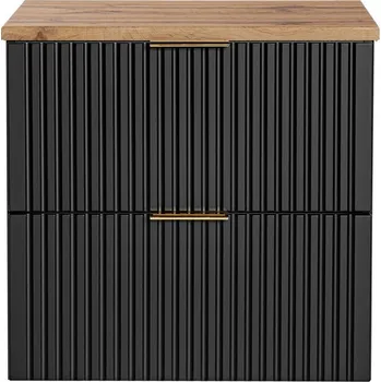 Policová skříň Závěsná skříňka pod umyvadlo Casad s deskou 60 cm černá/dub wotan