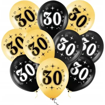 Balónek Balónky zlaté černé 30. narozeniny 30 cm (12 palců) 10 Ks